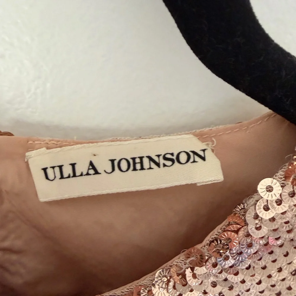 ULLA‎ JOHNSON ROSE GOLD SEQUIN PUFF SLEEVE BLOUSE crew neck size 4 top RAE
